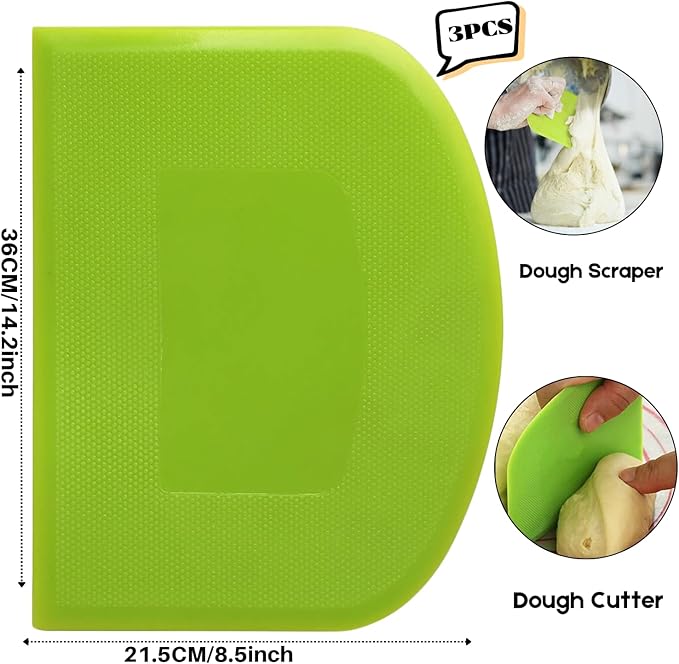 SURDOCA Dough Scraper Bench Scraper - 3P 14.2x8.5" Plastic Flexible Bowl Scraper, Sharp Edge & Angles Cake Scraper. Non-Slip Bakeware Decorating Tools Sculpting & Modeling Tools - Yellow+Blue+Yellow