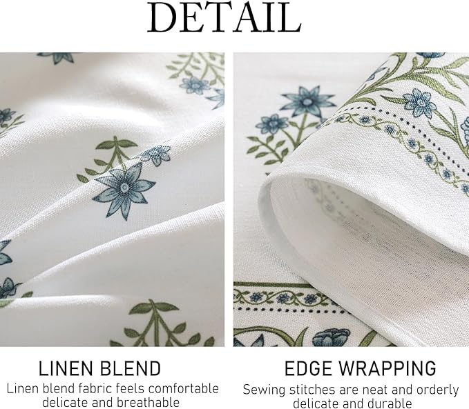 ISAENNE Designer White Linen Extra Long Rectangle Tablecloth,Chinoiserie Floral Elegant Indoor Table Cloth,Fall Stain Proof Decor Tablecloths for Dining Thanksgiving Kitchen,63"*110"-Mosella F