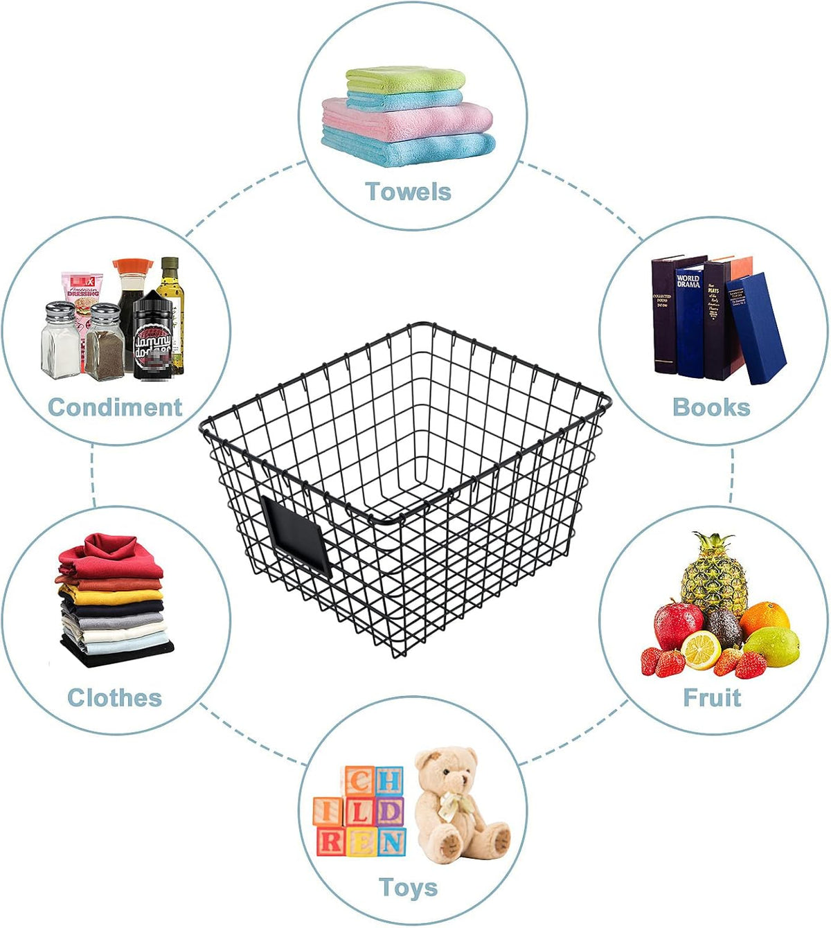 4 Pack【Extra-Large 2+2】 Wire Handmade Storage Basket for Organizing Household Goods,Pantry Organization,Bathroom countertop,Laundry,Wardrobe Storage Basket,Black