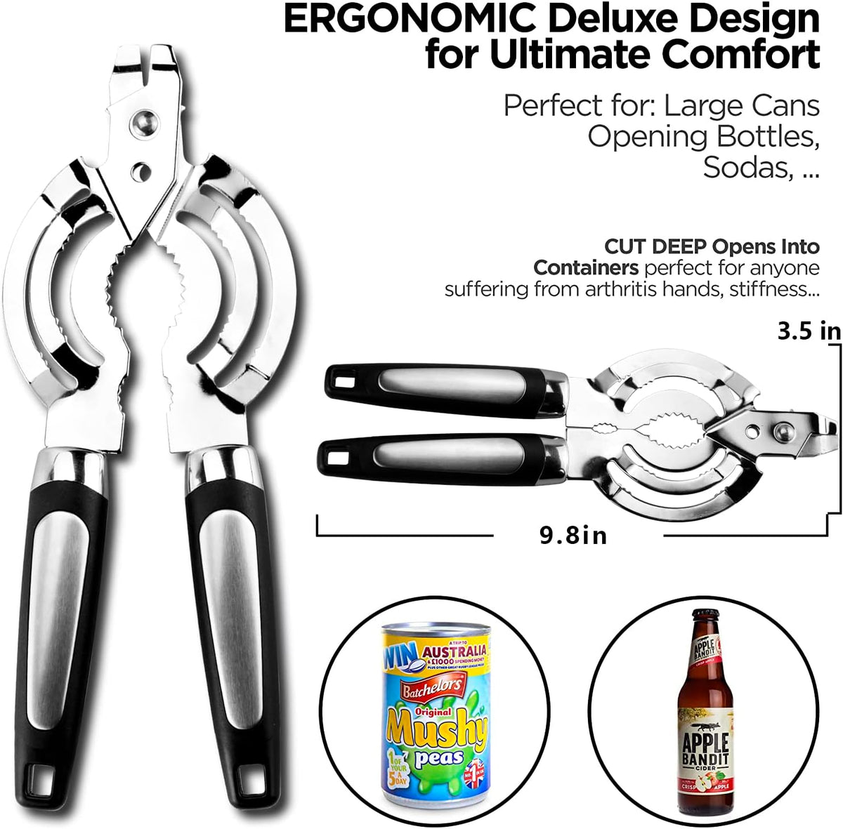 Jar Opener, Multi Jar Opener for Weak Hands, Stainless Steel Jar Lid Opener, Beer Bottle Opener for Arthritic Hands, Seniors with Arthritis
