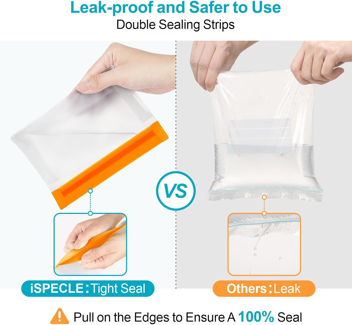 iSPECLE Reusable Bags for Food - 10 Pack Freezer Storage Bags BPA-Free with Stand-Up Bottom and Label, Easy to Get Frozen Meat, Vegetables, Fruit, Leakproof Freezer Bags Keep Food Fresh, Orange