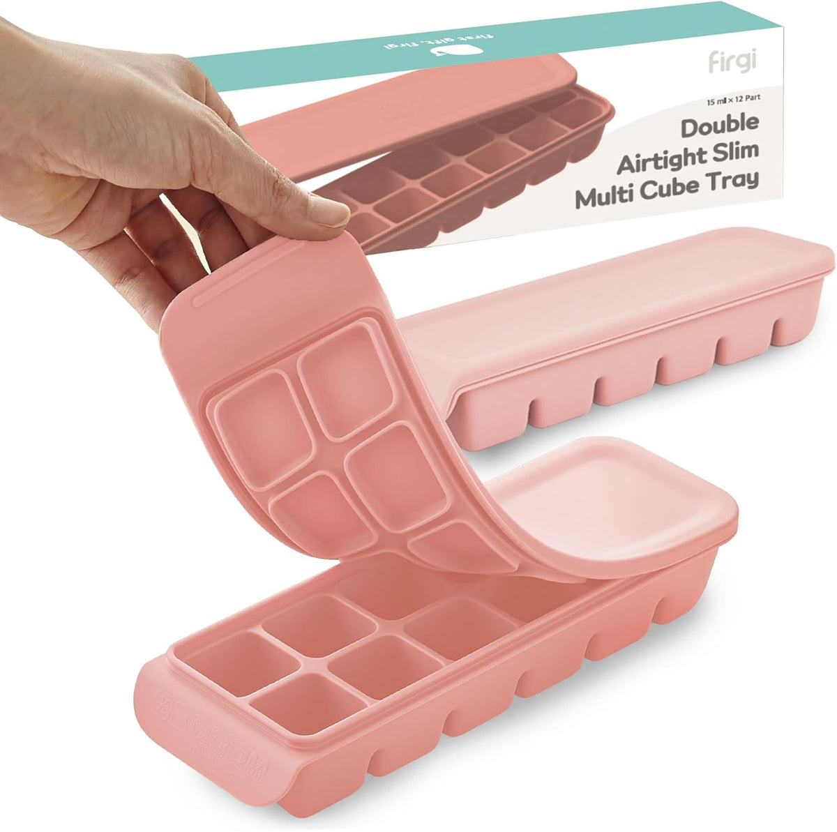 Silicone Freezer Trays with Lid, 0.5oz 12 Section - Leak Proof Silicone Freezer molds for Homemade Baby Food Breastmilk, Purees, Vegetables, Baby Food Jars Ice Tray with Lid BPA Free Pastel Pink