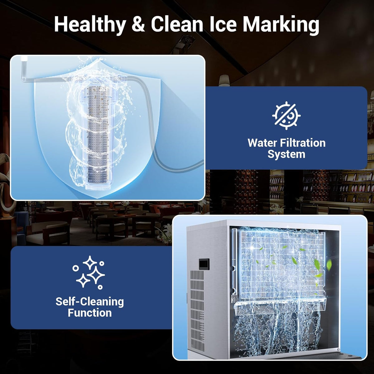 Commercial Ice Maker Machine 680lbs/24H, Ice Ready in 5-15 min, 450lbs Large Storage Bin, Ice Machine Stainless Steel with Water Line Hookup Self-Cleaning Function,30 Adjustable Ice Thicknesses