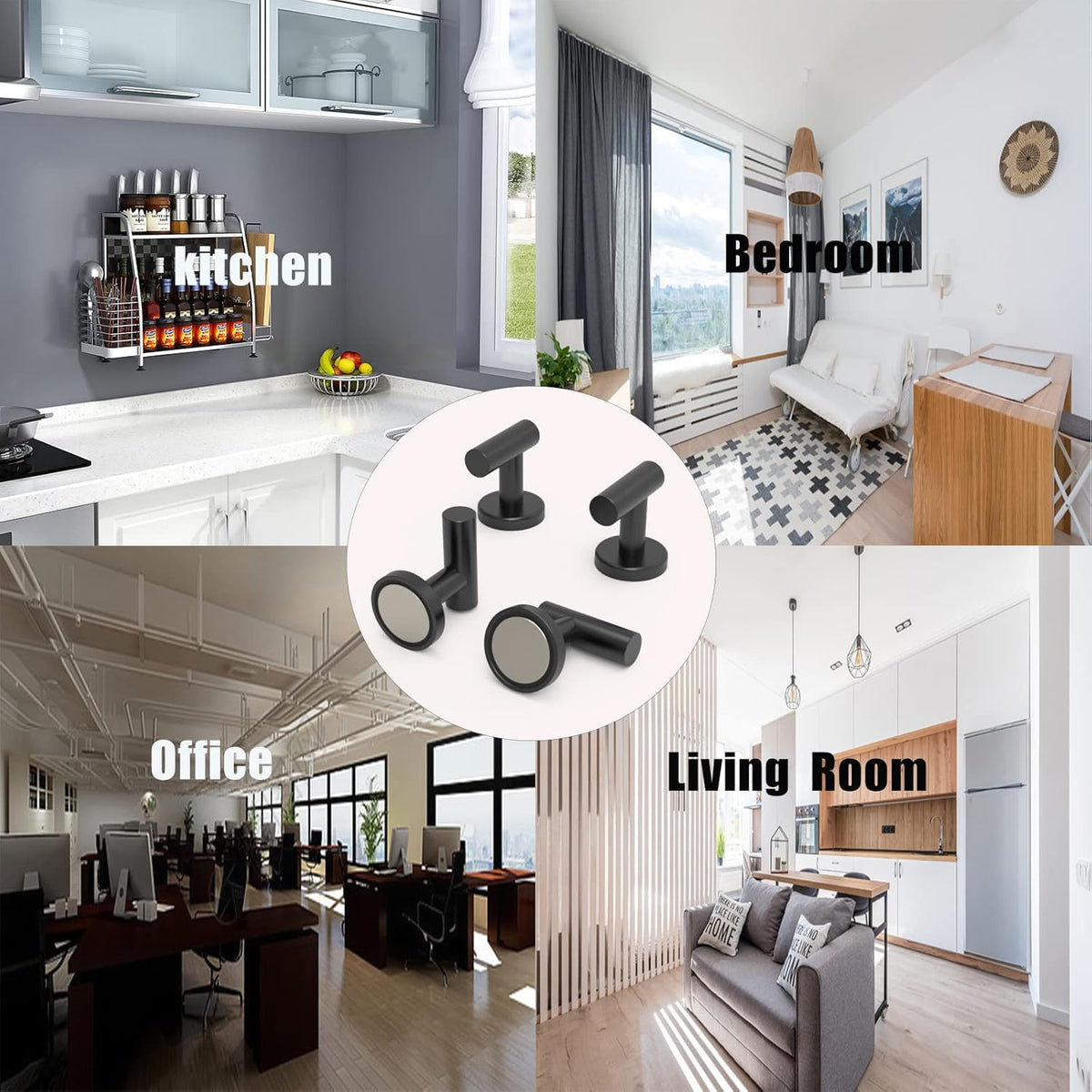 Magnetic Hooks Coat Magnet Hooks for Hanging,Magnetic Hooks Heavy Duty with Rare Earth Neodymium for Pot Holder,Grill,Refrigerator,Home,Kitchen,Workplace or Office.Pack of 4,Black