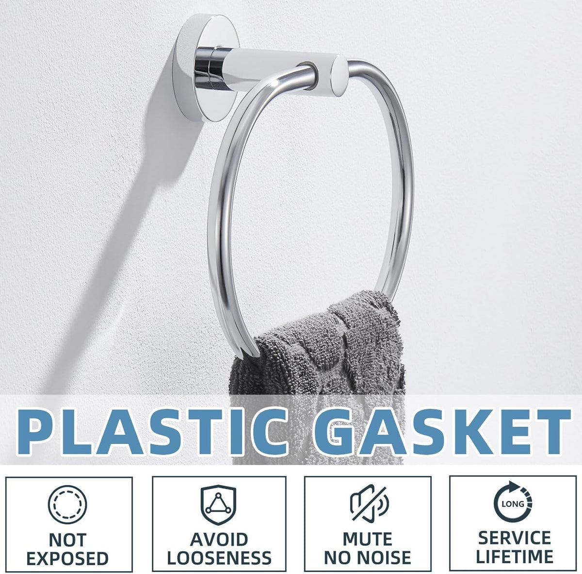 APLusee Oval Towel Ring Chrome, Stainless Steel Hand Towel Holder for Bath Kitchen, Wall Mounted