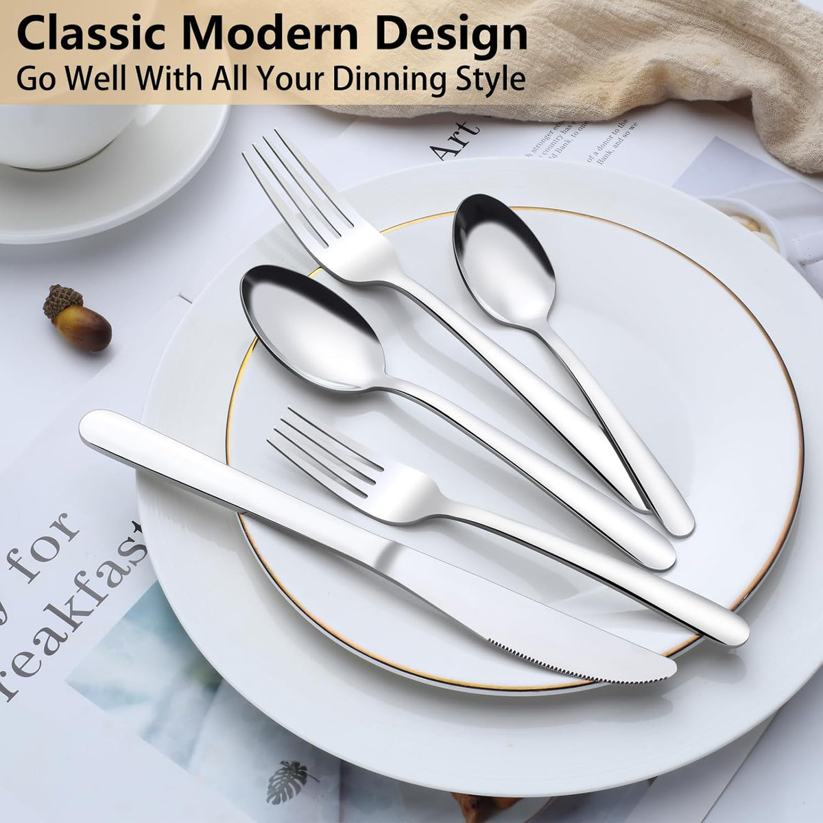 Pleafind 65-Pieces Silverware Set for 12 with 5 Serving Utensils,Stainless Steel Cutlery Set, Include Forks Spoons and Knives Set, Mirror Polished Utensil Sets for Home Restaurant,Dishwasher Safe