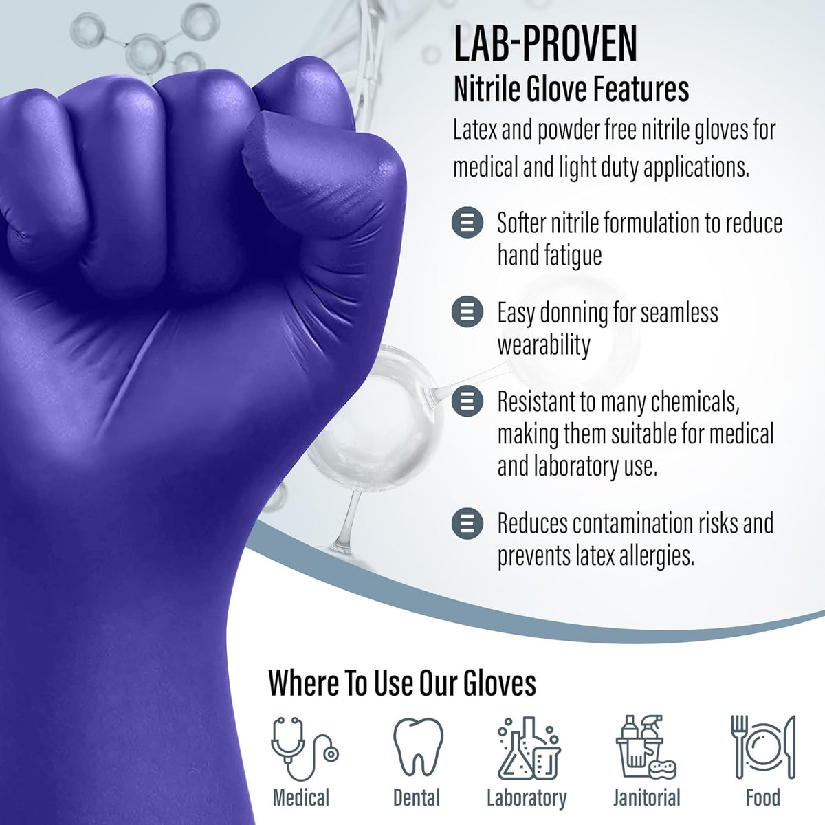 EnSure Nitrile Exam Gloves, Powder-Free, Latex-Free, Chemo Rated, Non-Sterile, Light Duty, Textured Tips, Medical, Surgical, Food Safe, Cleaning, Dental, Lab Use - 3 Mil (X-Small, 200 Count)