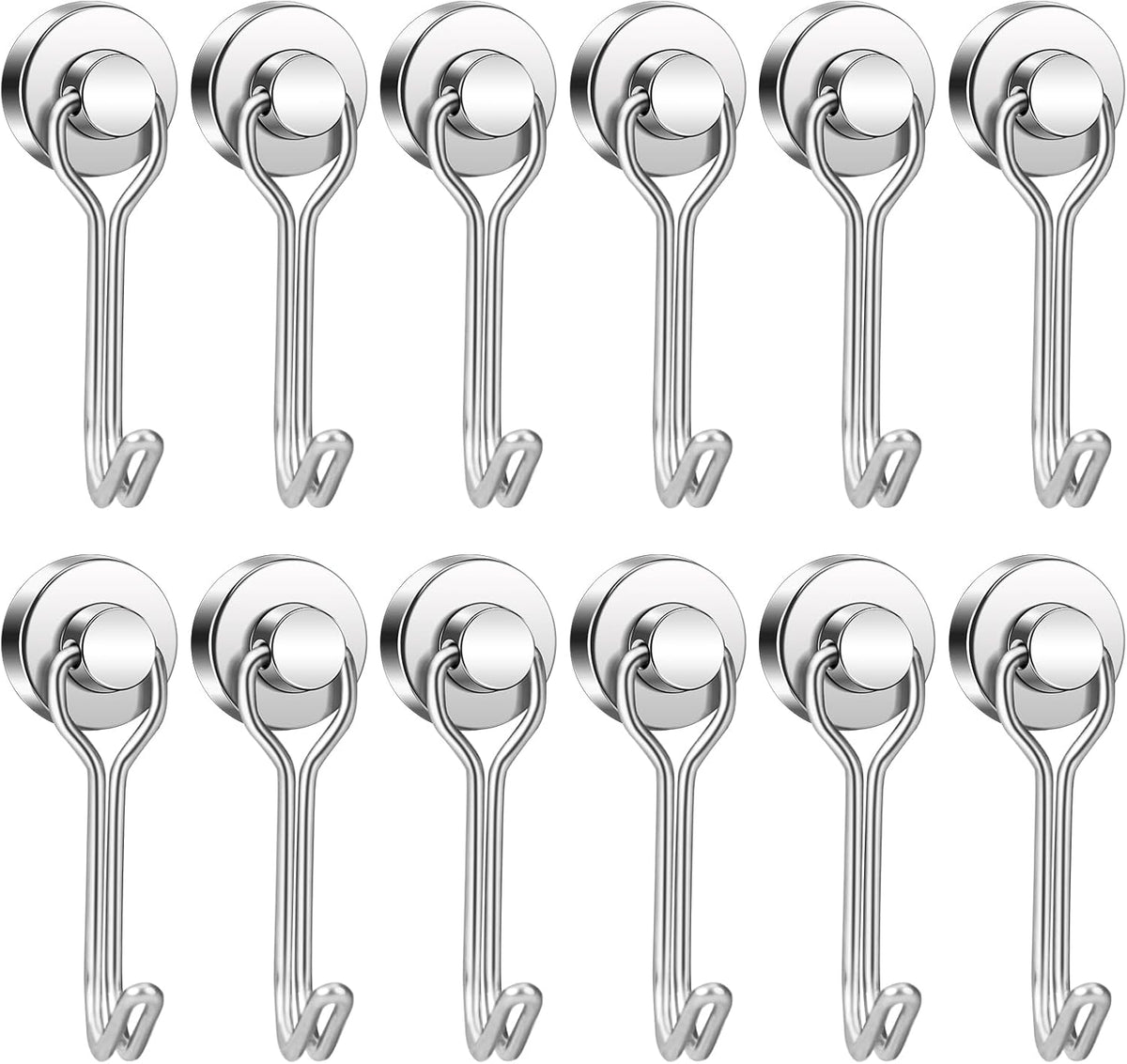 BAVITE Swivel Swing Magnetic Hooks New Upgraded, Refrigerator Magnet Hook,Strong Neodymium Magnets, Perfect for Refrigerator and Other Surfaces, Silver 30lb 12pack