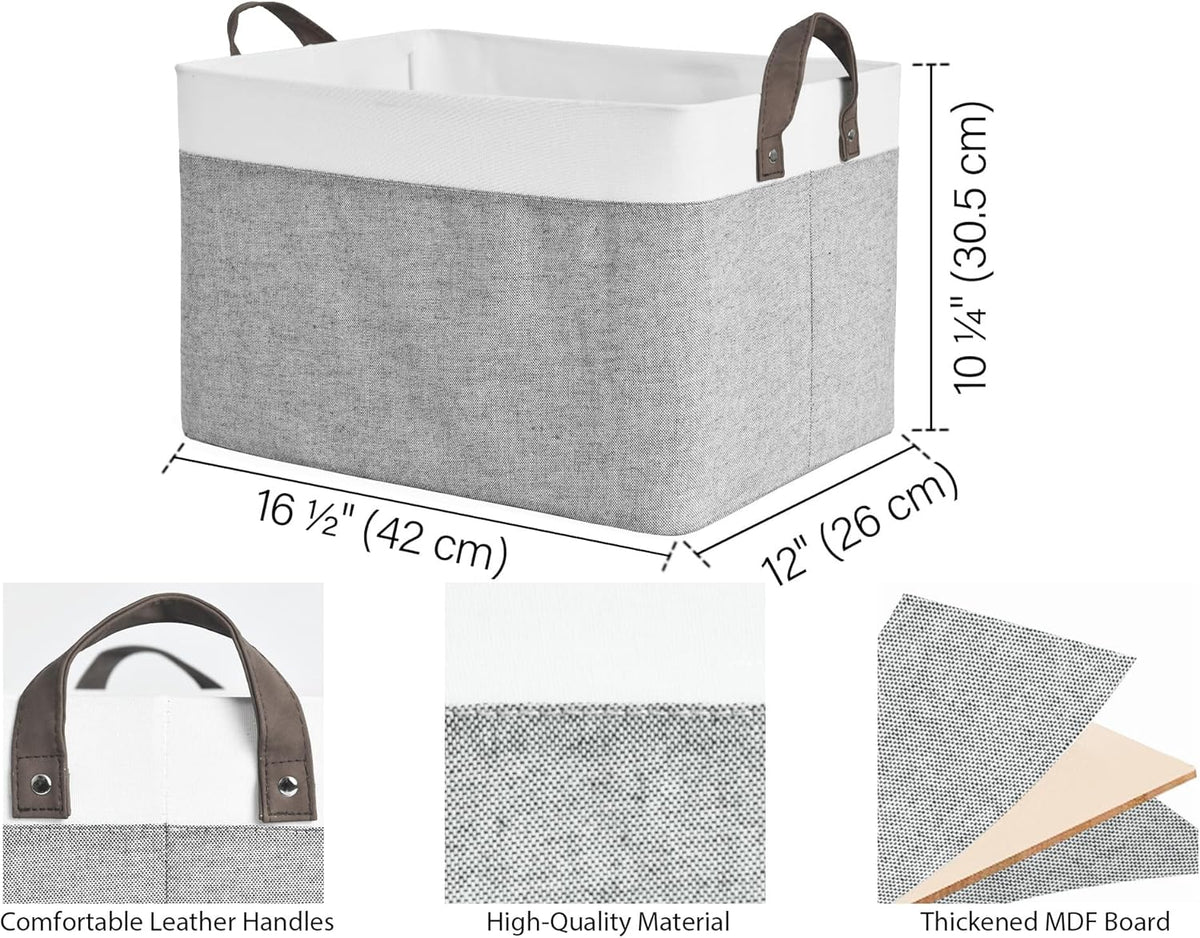 StorageWorks Storage Bins, Fabric Storage Bins for Shelves, Large Storage Baskets with Metal Frame, Closet Baskets and Bins with Handles, Gray and White, 2-Pack