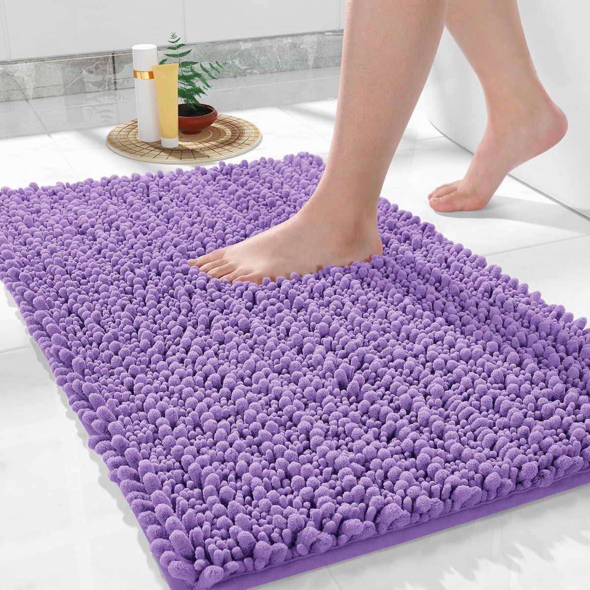 Yimobra Large Bathroom Rugs Non Slip Washable 36x24 Inch - Ultra Soft Absorbent Chenille Bath Mat, Quick Dry Shaggy Floor Carpet for Tub Shower, Lavender Home Decor Accessories