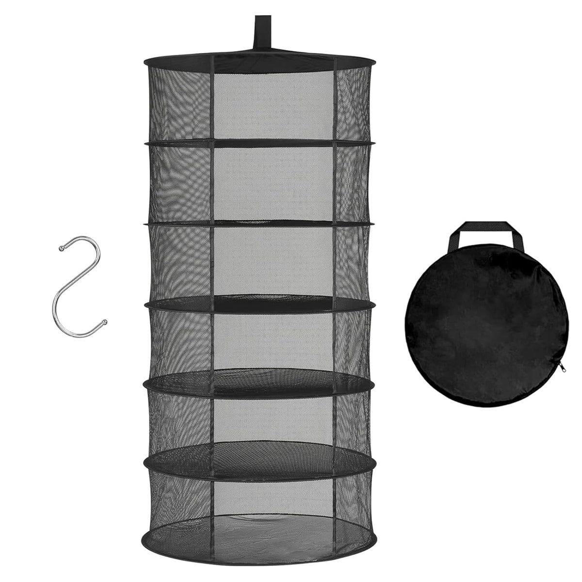 Simple Deluxe 6 Layer 24'' Herb Drying Rack with Hook, Opendoor Design Hanging Dry Mesh Folding Basket Dryer for Clothes, Herbs