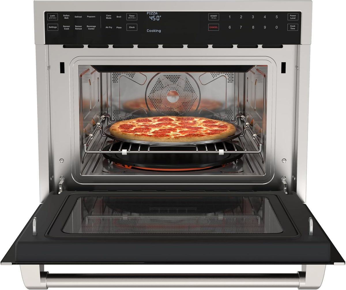 KoolMore KM-CWO24-AFSS Reserve Built-in Microwave Convection Oven with Air Fry, 3-in-1 Combo, Sensor Cook, Soft-Close Door, Stainless Steel, Premium 24 in. /1.6 cu. ft, Black