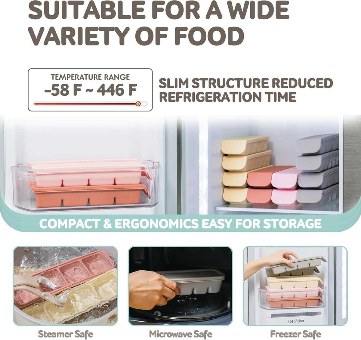 Silicone Freezer Trays with Lid, 0.7oz 12 Section 4 Sets - Leak Proof Silicone Freezer molds for Homemade Baby Food Breastmilk, Purees, Vegetables, Baby Food Jars Ice Tray with Lid BPA Free Mix