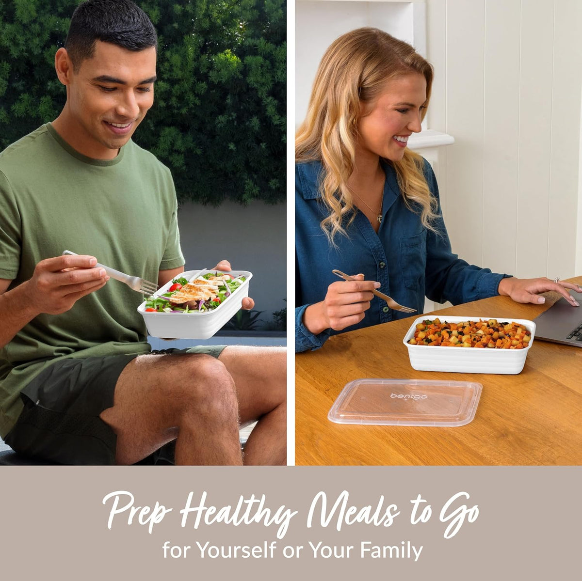 Bentgo Prep 60-Piece Meal Prep Kit - Reusable PFAS & BPA-Free Food Containers, 1-Compartment, 2-Compartment, & 3-Compartments - Microwave, Freezer, & Dishwasher Safe (White Stone)