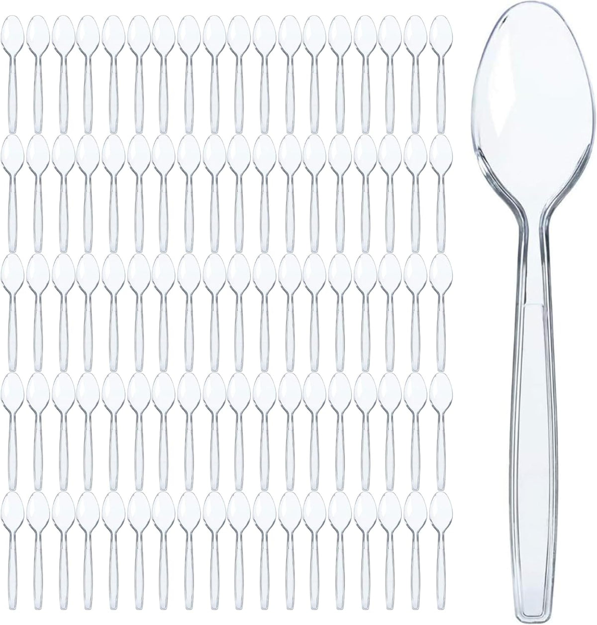 Prestee 300 Clear Plastic Spoons Bulk - Durable Disposable Plastic Silverware Spoons - Heat-Resistant Spoon Cutlery - Heavy Duty Flatware Pack - Disposable Silverware Utensil Set for Hot and Cold Food