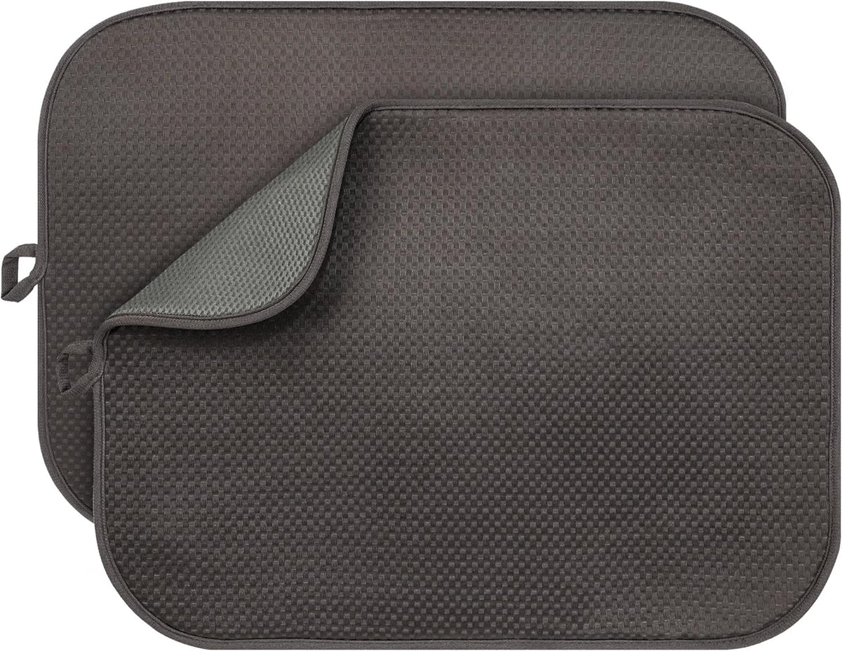 2-Pack Dark Gray Dish Drying Mats 20" x 15" – XL Kitchen Drying Mat for Countertop, Absorbent Microfiber Dish Rack Mat, Foldable Dish Pad for Dishes, Pans – Reusable Dish Drainer Mat