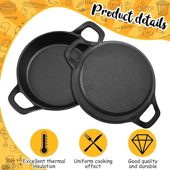 Mini Cast Iron Skillets 6.3 x 6.3 x 1.5 Inch Cast Iron Pan Small Ramekin Set Black Casserole Dish Cookware Oven Safe Mini Skillets for Kitchen Indoor Outdoor Picnic (6 Pack)