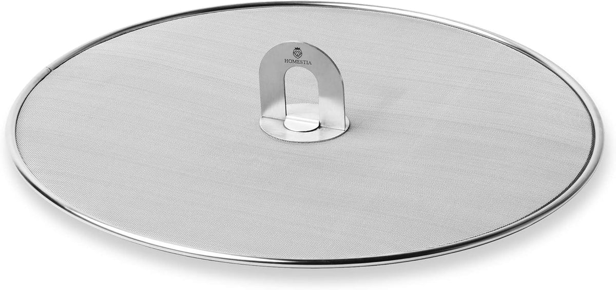 Homestia Splatter Screen for Kitchen, 304 Stainless Steel Fine Mesh Splatter Screen for Frying Pan, 13” Grease Splatter Guard with Fold Flat Knob