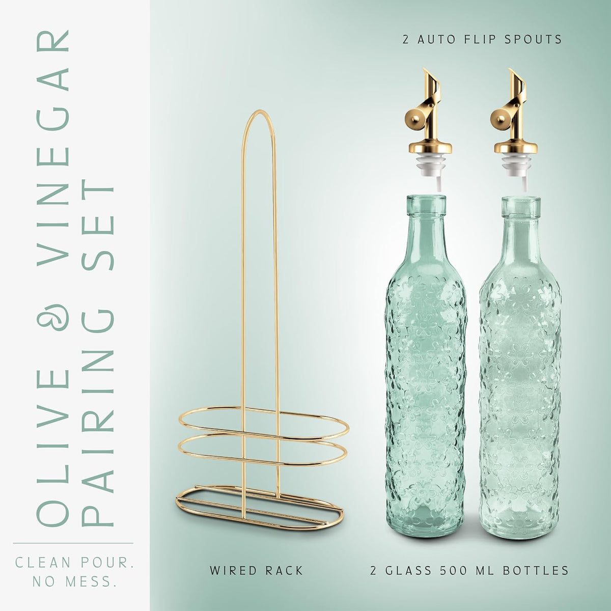 COOK WITH COLOR Glass Olive Oil Bottle Dispenser - 2 Pack- 17oz Oil and Vinegar Cruet - Olive Oil Carafe Decanter for Kitchen