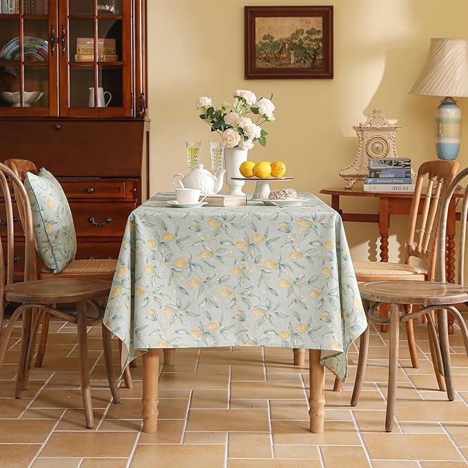 patdrea Designer Linen Green Small Tablecloth for Rectangle Table,Vintage Breathable Yellow Fruits Pattern Table Cloth,Decoration Cover for Kitchen Dining,Christmas,Thanksgiving,55"x71"-Ania a