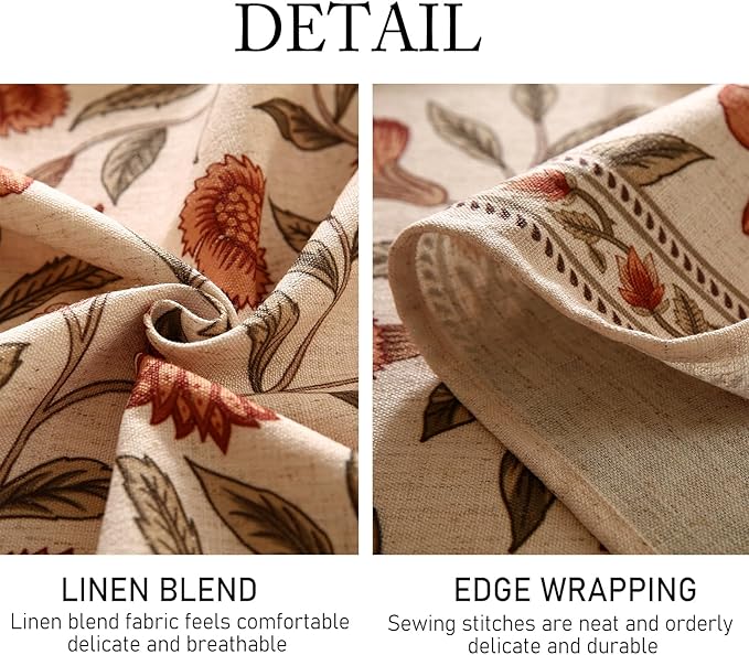 ISAENNE Designer French Extra Long Rectangular Tablecloth,Linen Orange Floral Pattern Indoor Table Cloth,Wrinkle Resistant Decor Table Cloth for Dining Thanksgiving Kitchen,67"*118"-Alvarado D