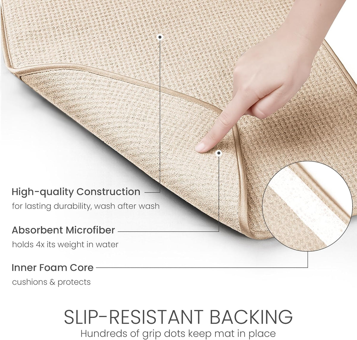 Bellemain XXL Dish Mat 24" x 17" ( LARGEST MAT ) Microfiber Dish Drying Mat , Super absorbent ( Ivory )