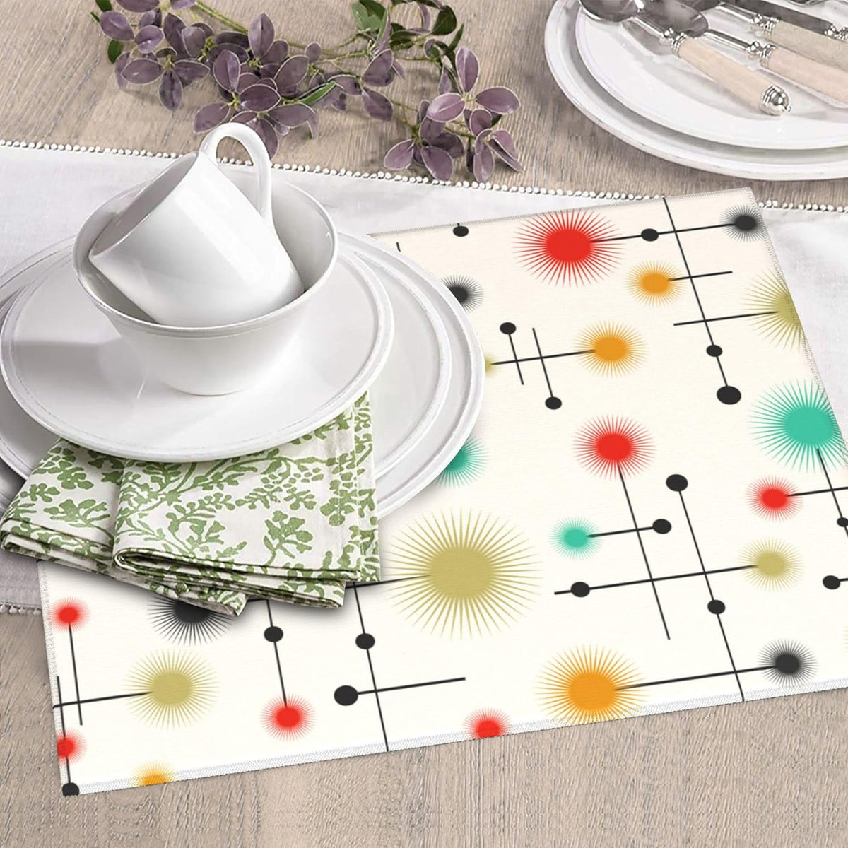 Mid Century Modern Dish Drying Mat for Kitchen Counter Yellow Washable Absorbent Reversible Microfiber Retro Drying Pad Kitchen Accessories 16x18 Inch