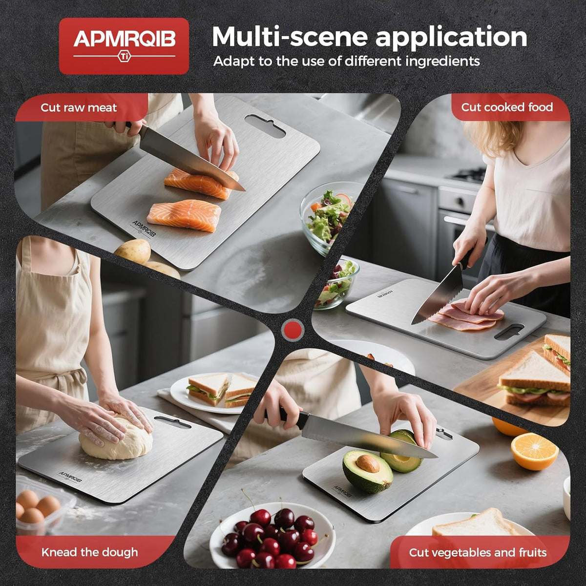 Titanium Cutting Board Set of 3,100% Pure Titanium Cutting Boards for Kitchen, Double Sided Non Toxic Cutting Board, Ideal Charcuterie & Chopping for Meat, Hygiene Durable Dishwasher（S+M+L)