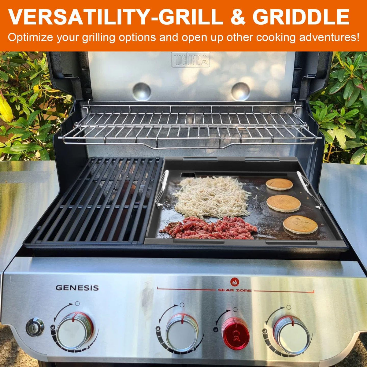Upgrade Griddle Inserts and Grate for Weber Genesis II 300 Grills, Flat Top Griddle for Genesis II E-310/315/330/335 S-310/335 LX S/E-340, 2022 Series E-325s S-325s, Replace for Weber 6788