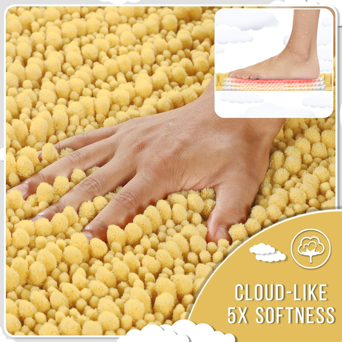 Yimobra Bathroom Runner Rug 55x24 Inch - Extra Long Non Slip Chenille Bath Mat, Soft & Absorbent, Machine Washable Shaggy Hallway Carpet for Vanity Tub Shower, Yellow Home Decor Accessories