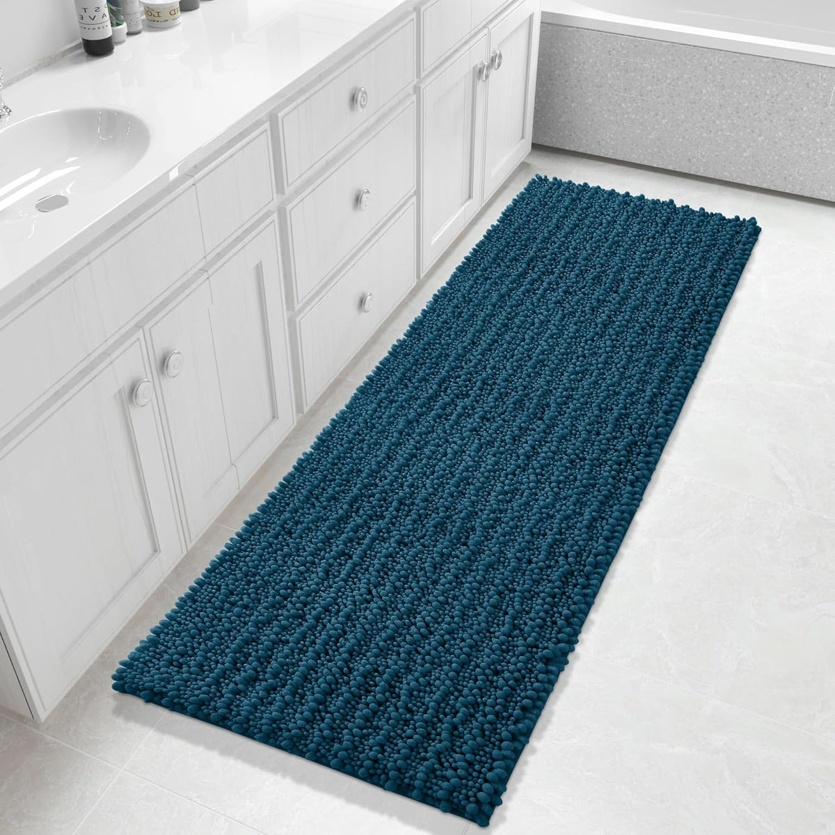 Yimobra Bathroom Runner Rug 60x24 Inch - Extra Long Non Slip Chenille Bath Mat, Soft & Absorbent, Machine Washable Shaggy Hallway Carpet for Vanity Tub Shower, Peacock Blue Home Decor Accessories