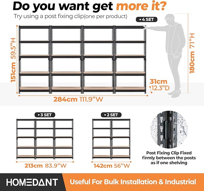 HOMEDANT 28"W x 12.3"D x 59.5"H 5-tier Boltless Metal Shelving Unit Adjustable Garage Storage Utility Rack Heavy Duty Shelves Organization Multipurpose Shelf Warehouse Kitchen Living Room pantry 3Pack