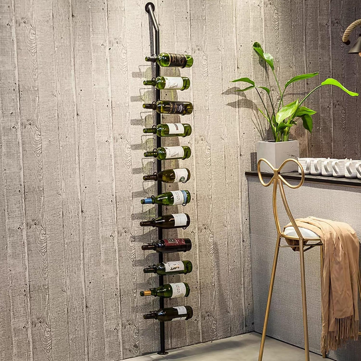 Wine Rack Wall Mounted, 72.8in High Metal Wine Bottle Holder for 12 Bottles, Kitchen Organization and Wine Storage for Commercial Restaurants Pantry Bar Wine Cellar (Gold, six rows-72 Bottles)