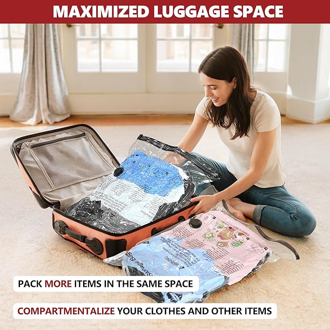 SUOCO Travel Vacuum Bags for Luggage with Portable Electric Pump, 18 Combo (6L/6M/6S) Packing Seal Bags for Clothing Suitcase Backpack, Space Saver Compression Clothes Storage Bags