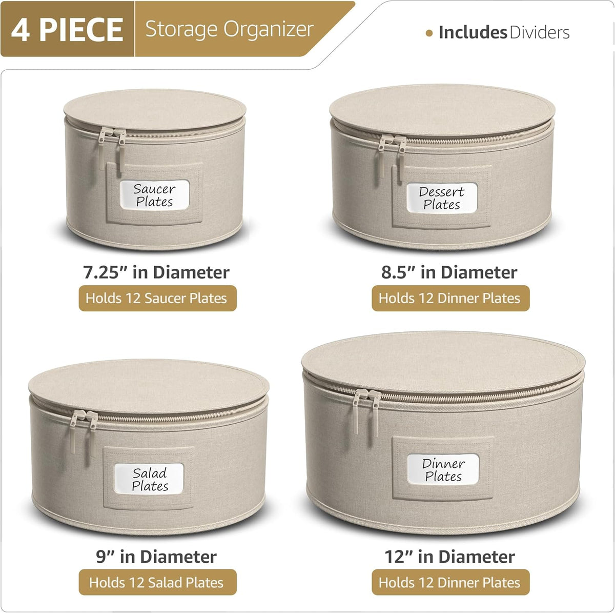Sorbus China Storage Containers - Hard Shell Dish Storage Containers for Organizing, Moving Supplies, Party - 4 Stackable Plate Carrier Set for Dinnerware, Plate Organizer with Felt Plate Protector
