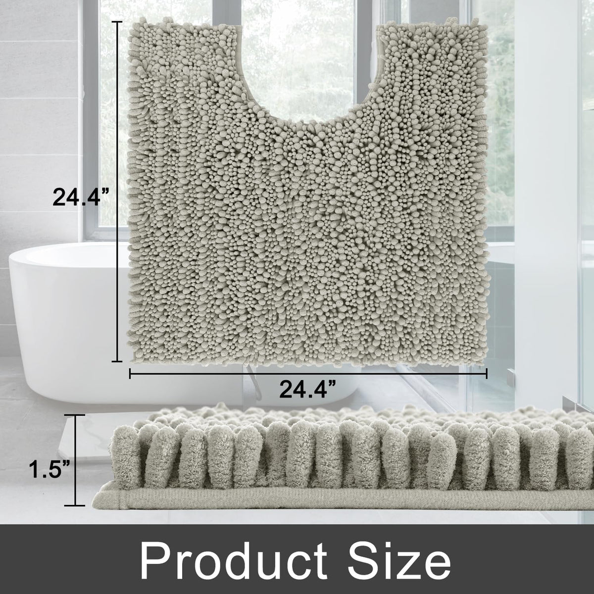 Yimobra Toilet Rug U Shaped Washable 24x20 Inch - Ultra Soft Absorbent Chenille Bath Rugs for Toilet, Quick Dry & Machine Washable, Non Slip Contour Bathroom Mat, Sand