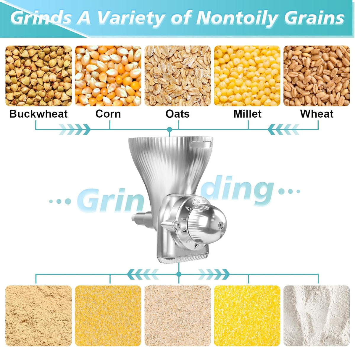 Grain Mill Attachment for Kitchenaid Stand Mixer, Kitchen Aid Accessories and Attachments Flour Mill, Mixer Attachment Wheat Grinder Fit for Grinding Wheat, Corn, Oats, Buckwheat and Other Cereals