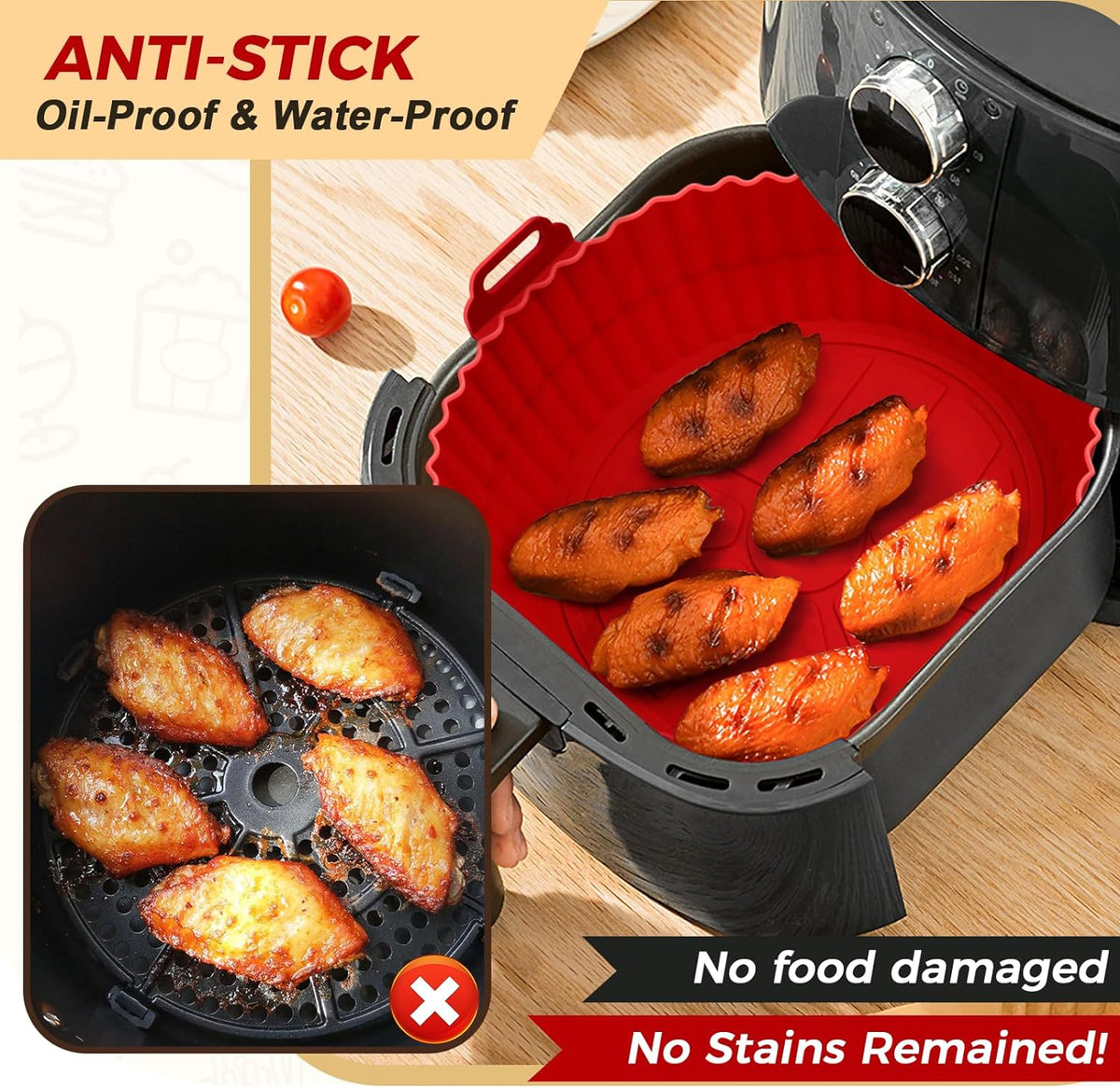 Buauty 3 Pack Air Fryer Silicone Liners 8inch Air Fryer Silicone Pot Reusable Food Grade Silicone Airfryer Liners Baking Basket Accessories Replacement of Flammable Disposable Parchment Paper