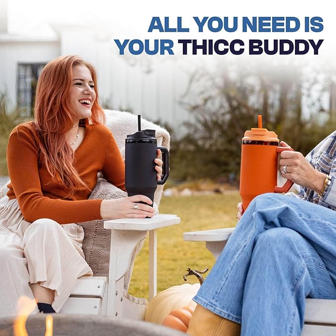 Thicc Buddy - 40 oz Stainless Steel Vacuum Insulated Tumbler with Lid and Straw for Water - Travel Mug Cupholder Friendly - Gifts for Women Men Him Her (Red Pencil)