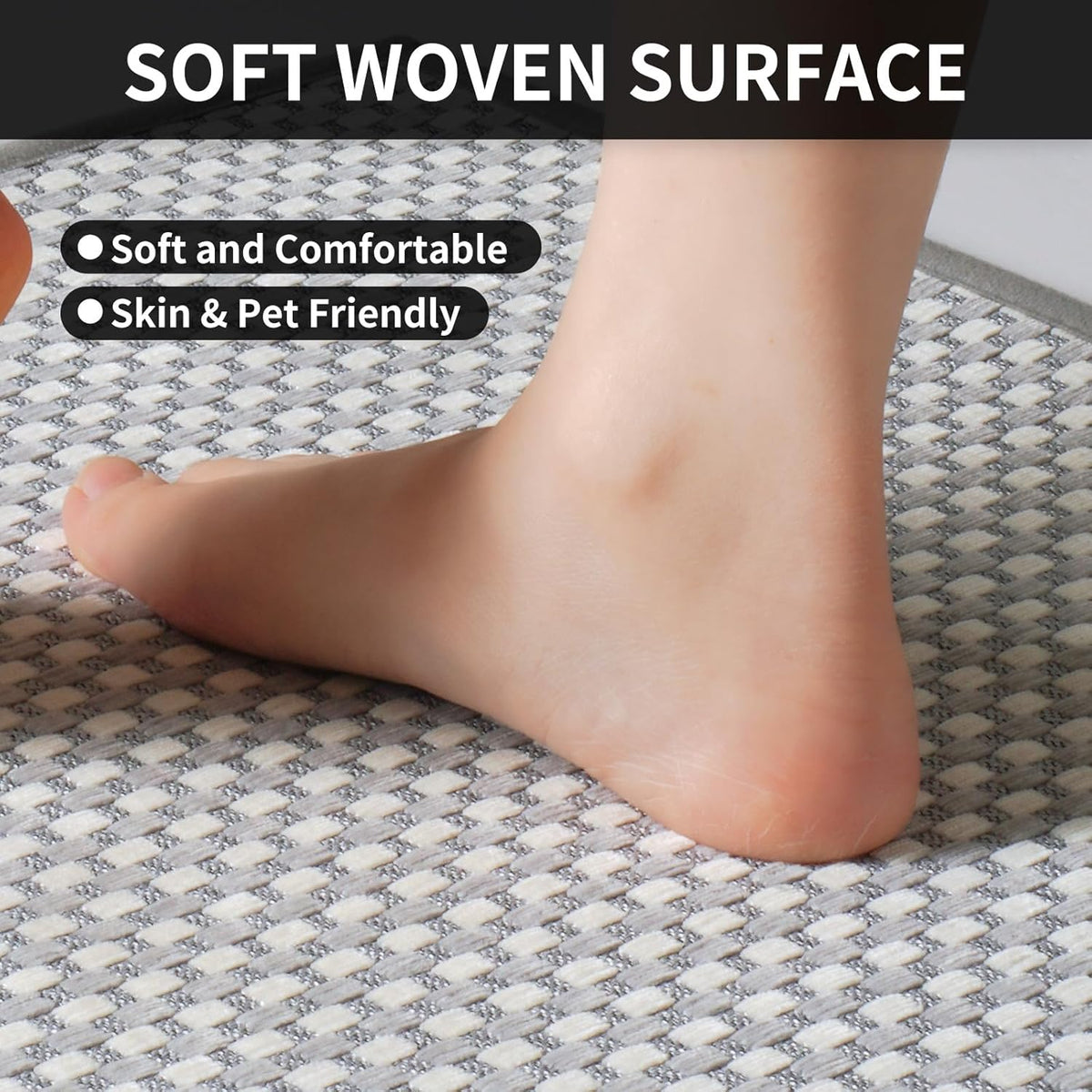Kitchen Mat Kitchen Rugs Sets of 2 PCS Non Slip Washable, Super Absorbent Soft Braided Kitchen Mats for Floor, Rubber Backing Comfort Standing Kitchen Sink Mat Runner Rug, Gray 17"x28"+17"x47"