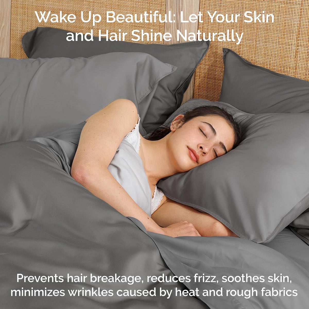 100% Viscose from Bamboo Sheets Full Size, Super Soft Bedding Set, 4PC Cooling Sheets for Hot Sleepers, Vegan Silk Moisture Wicking, Organically Grown Bedsheet, Steel - 54" x 75"