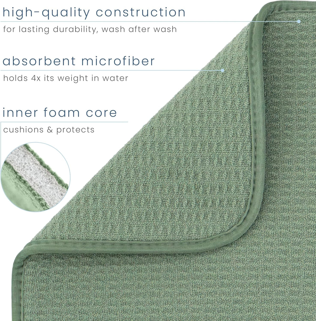 S&T INC. Dish Drying Mat, 16” x 18”, Absorbent Microfiber Kitchen Counter Mat, Dish Drying Pad for Dishes, Utensils, Pots and Pans, Large, Sage Green