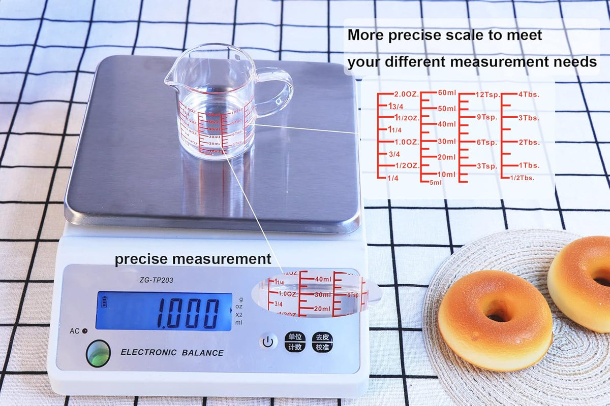 Measure Glass -[Insulated handle | V-Shaped Spout]-Made of High Borosilicate Glass Measuring for Kitchen or Restaurant, Easy to Read, 60 ML (2 Oz) 丨(2 Pack)