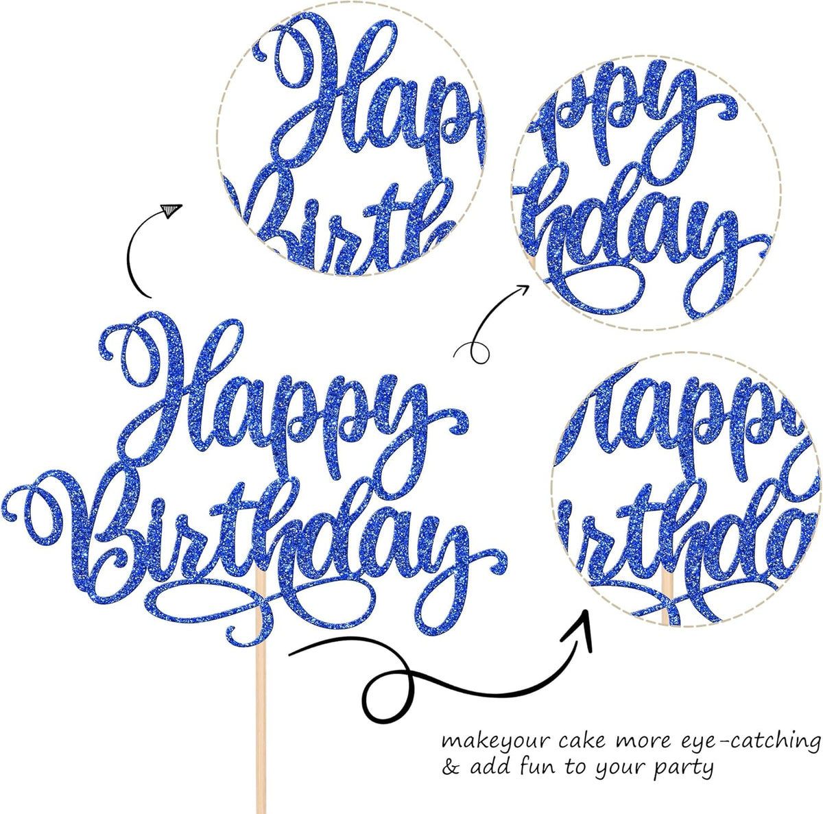 1 PCS Happy Birthday Cake Topper Glitter Happy Birthday Cake Pick Bunting Decor for Anniversary Celebrating Happy Birthday Party Cake Decorations Supplies Blue