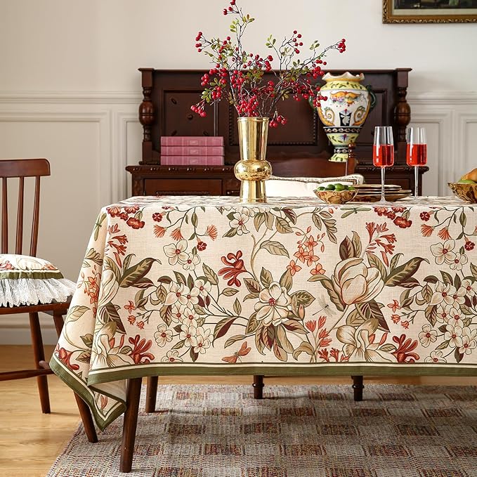 ISAENNE Designer Bohemian Linen Small Rectangular Tablecloth,Colorful Floral Pattern Table Cloth,Wrinkle Resistant Decorative Tablecloths for Dining Thanksgiving Kitchen Party,55"*71"-Grace A