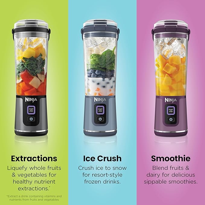 Ninja BC151WH Blast Portable Blender, Cordless, 18oz. Vessel, Personal Blender-for Shakes & Smoothies, BPA Free, Leakproof-Lid & Sip Spout, USB-C Rechargeable, Dishwasher Safe Parts, White