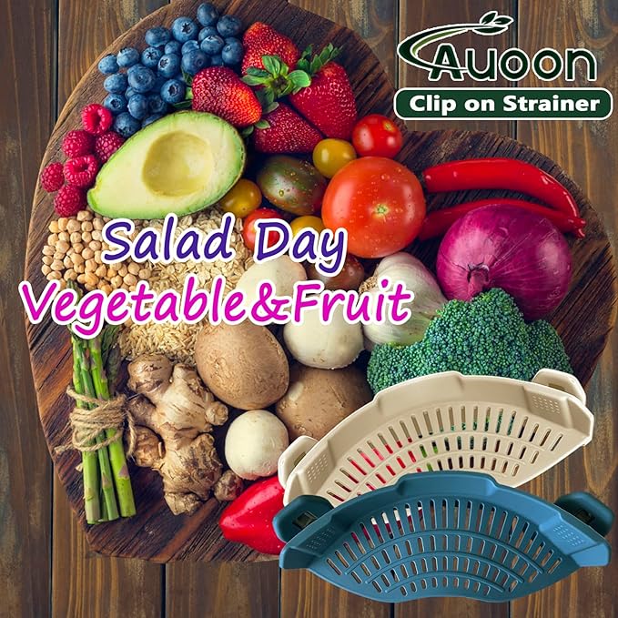 AUOON Clip on Strainer - Silicone Pasta Strainer for Pots Pans and Bowls | Space-Saving Kitchen Essentials for Cooking and Draining | Dishwasher Safe (MilkShake)