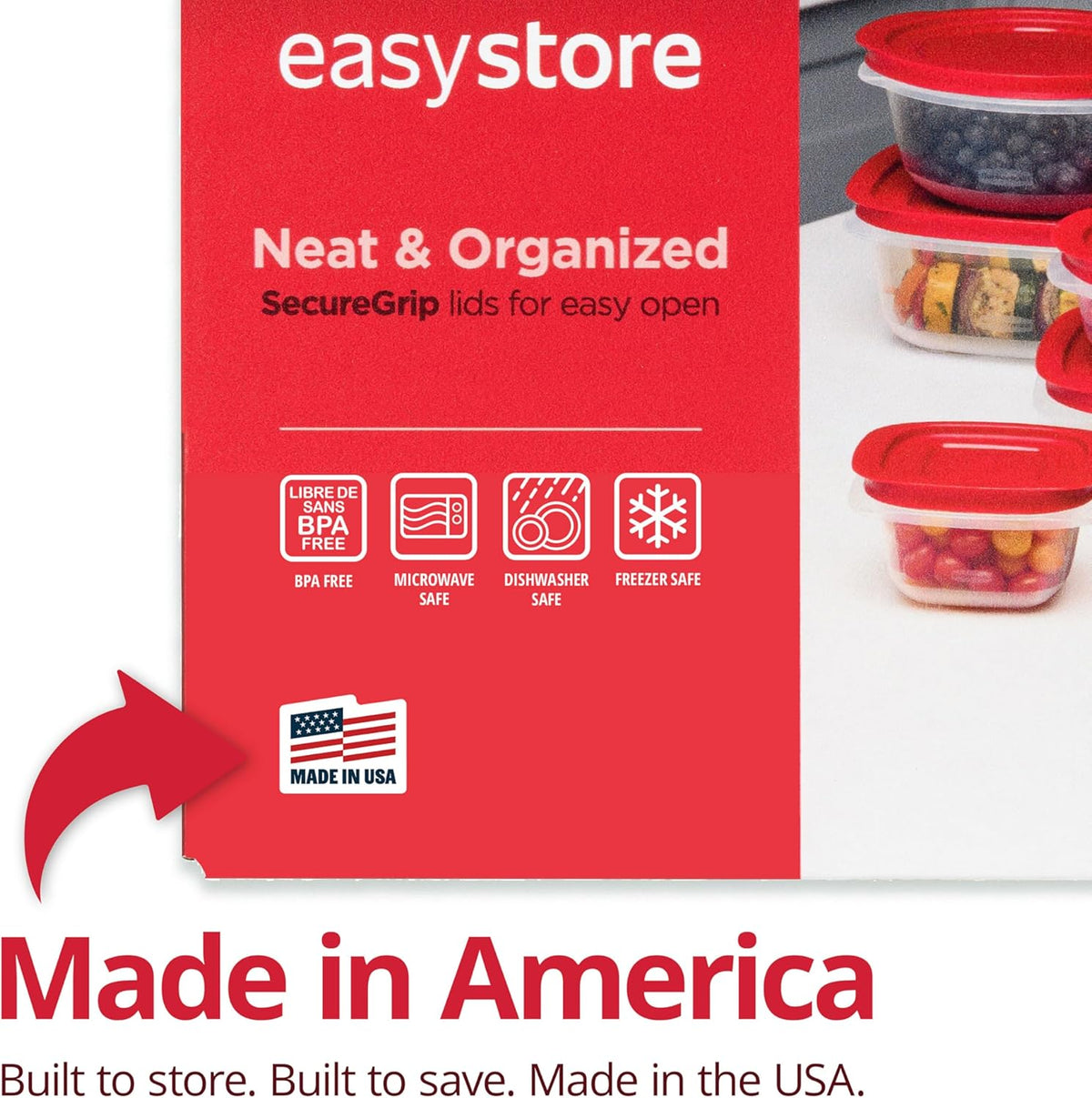 Rubbermaid EasyStore Large Containers, 18-Piece Set, Food Storage Containers, Food Storage Containers with Lids