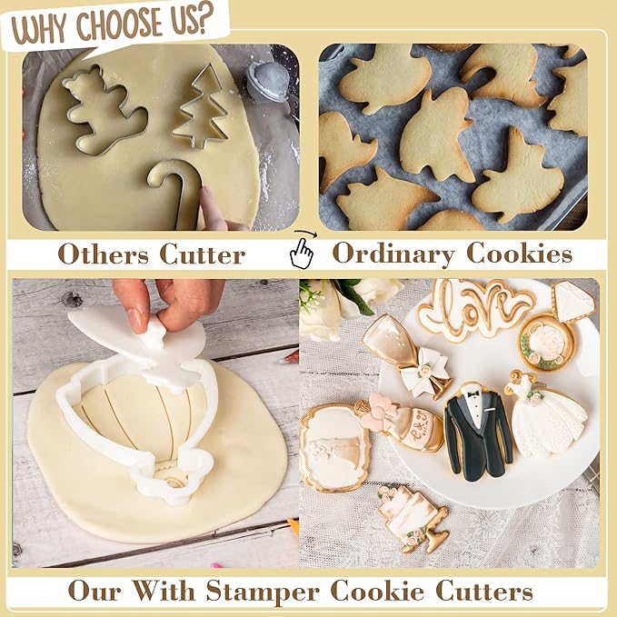 Flycalf Leaf Cookie Cutter Wedding with Plunger Stamps Holiday PLA Cake Shapes Baking Molds Gifts for Kids Decorative Party 4" Kitchen Cake Supplies