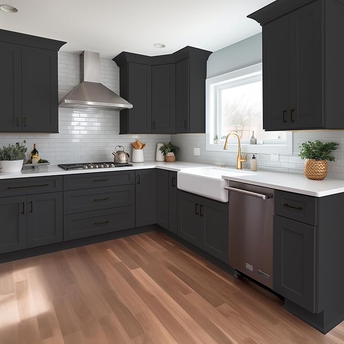 Wall-Mounted Cabinet – Solid Wood Shaker Style Medicine Cabinet with Adjustable Shelves & Soft-Close Doors for Bathroom, Kitchen, and Office Storage (Charcoal Black, 33" W x 12" D x 30" H)
